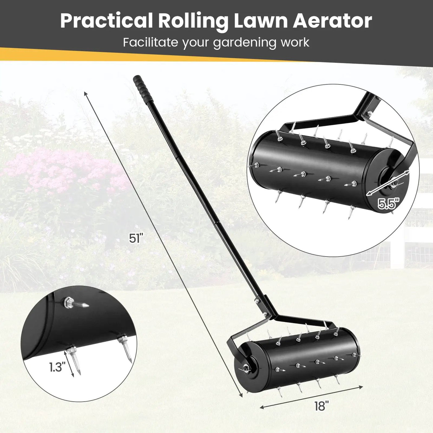 18/21 Inch Manual Lawn Aerator with Detachable Handle by DirectDeals