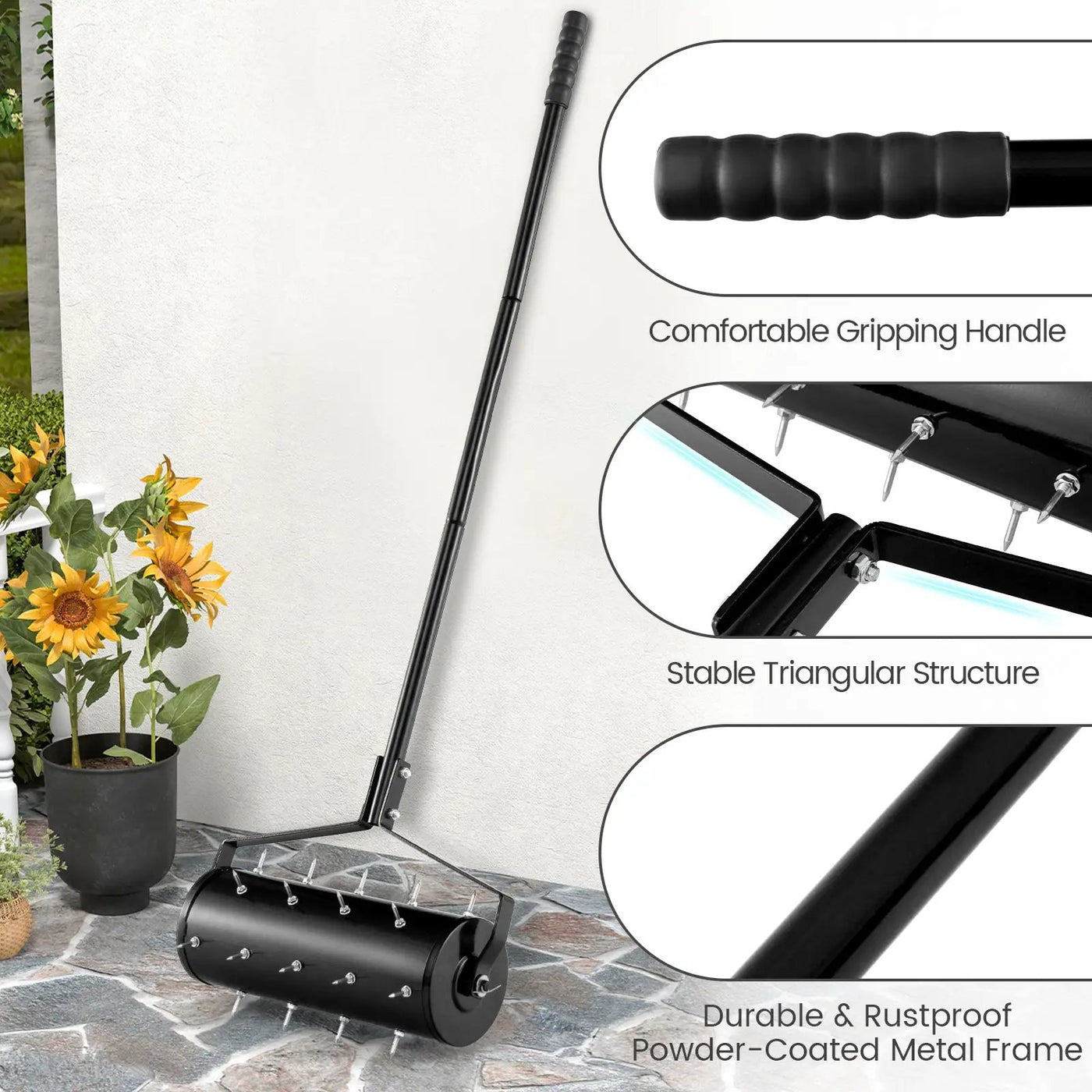 18/21 Inch Manual Lawn Aerator with Detachable Handle by DirectDeals