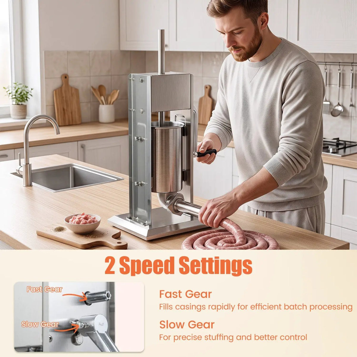 Manual Sausage Stuffer with 4 Tubes & 2 Speeds by DirectDeals