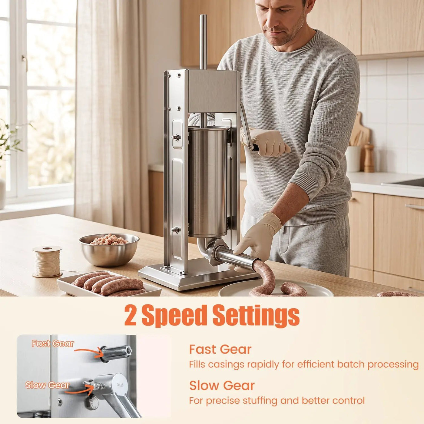 Manual Sausage Stuffer with 4 Tubes & 2 Speeds by DirectDeals