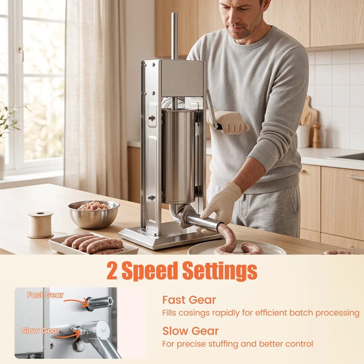 Manual Sausage Stuffer with 4 Tubes & 2 Speeds by DirectDeals