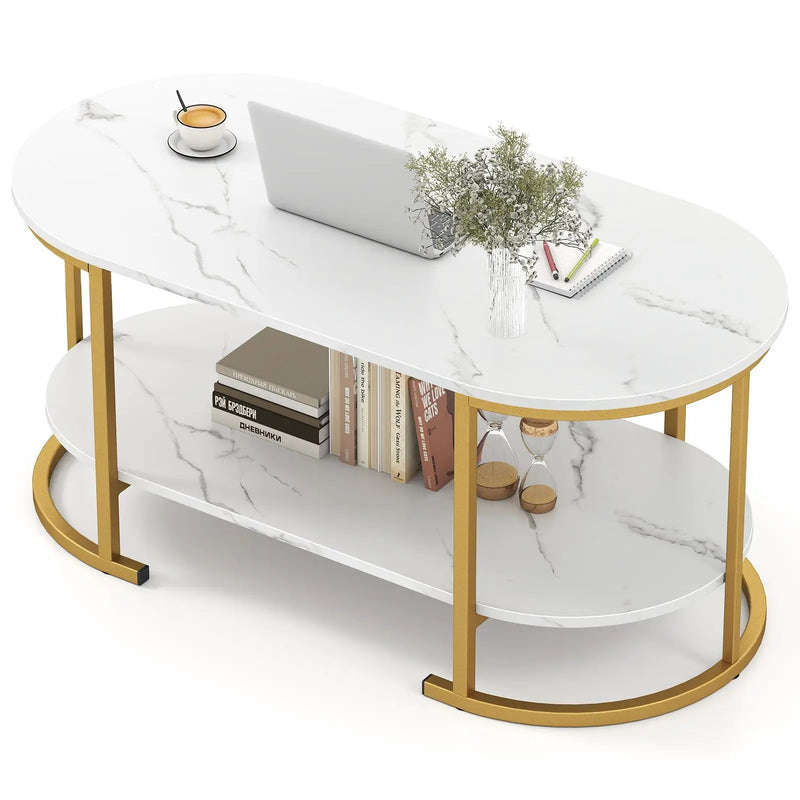 Marble Coffee Table with Open Storage Shelf by DirectDeals