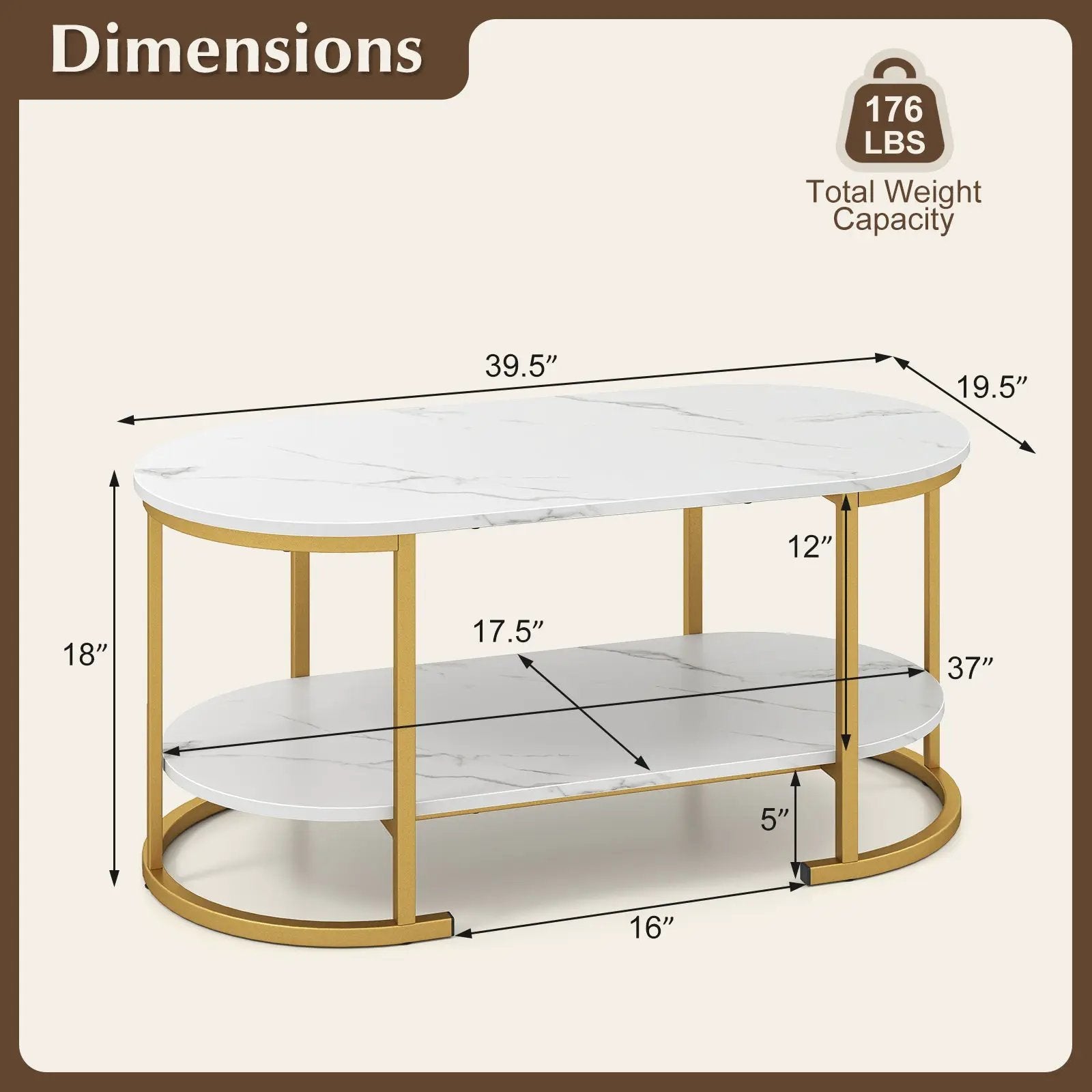 Marble Coffee Table with Open Storage Shelf by DirectDeals