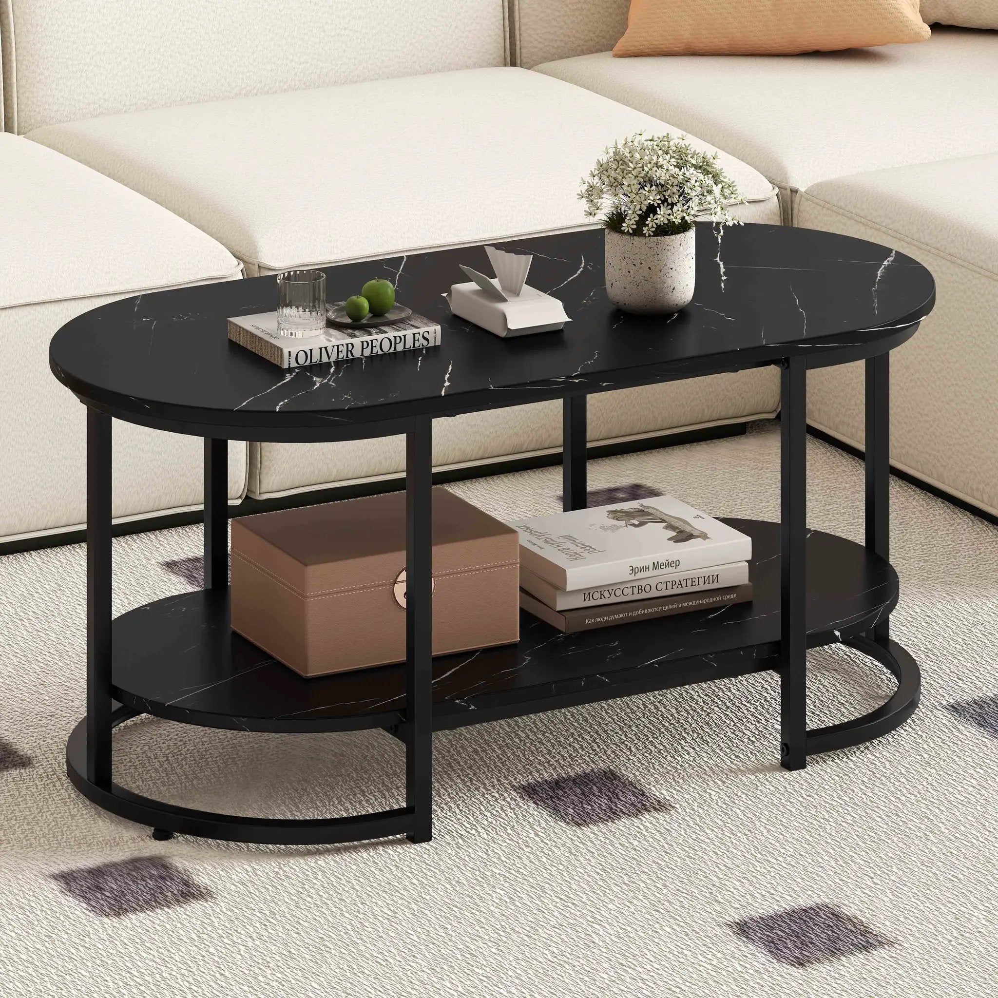 Marble Coffee Table with Open Storage Shelf by DirectDeals