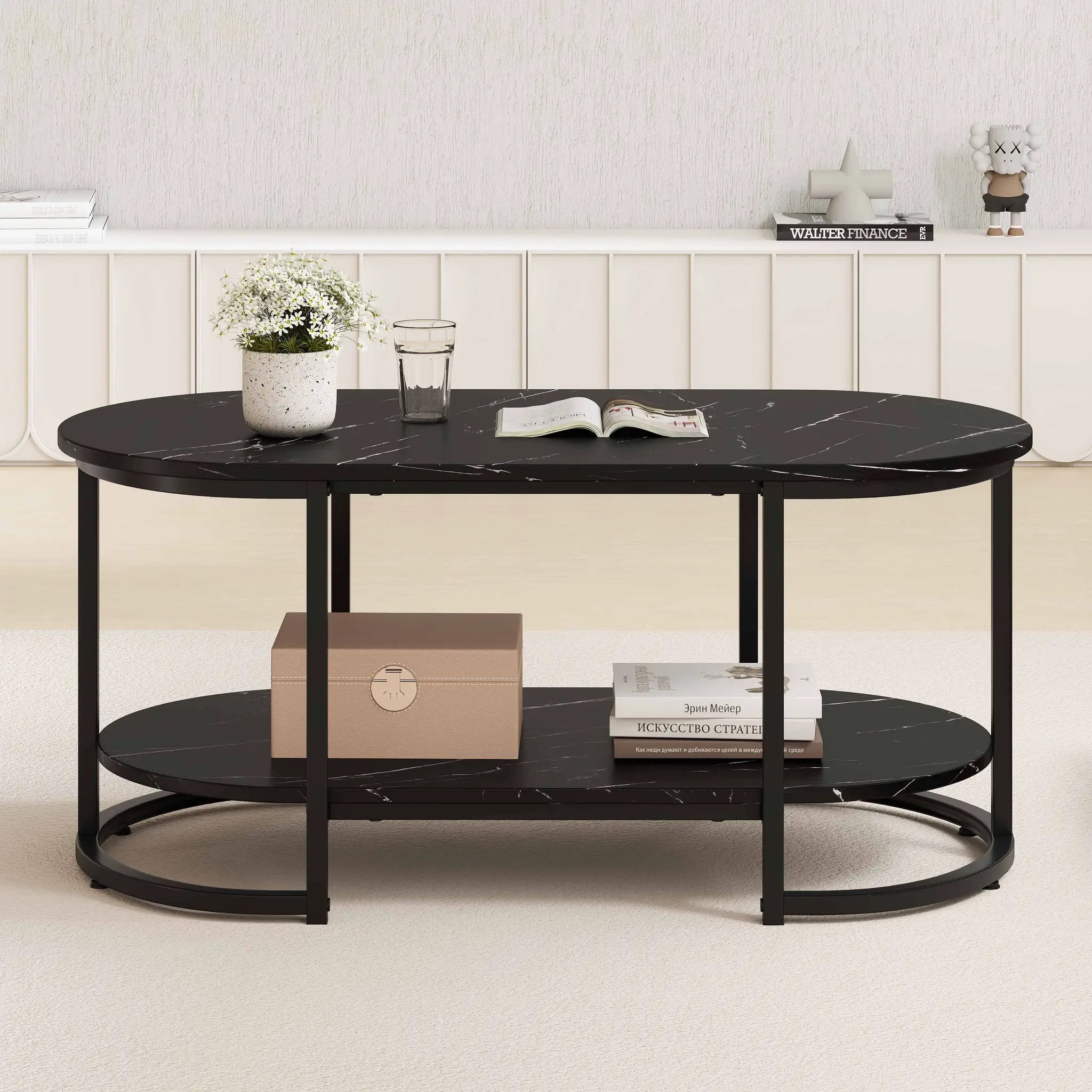 Marble Coffee Table with Open Storage Shelf by DirectDeals