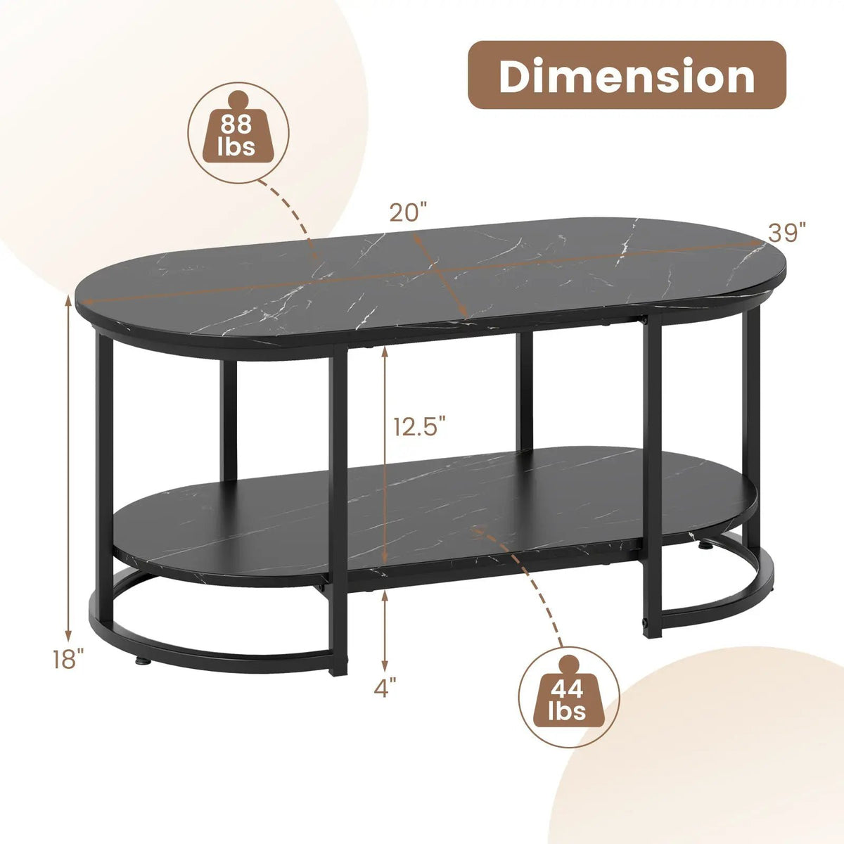 Marble Coffee Table with Open Storage Shelf by DirectDeals