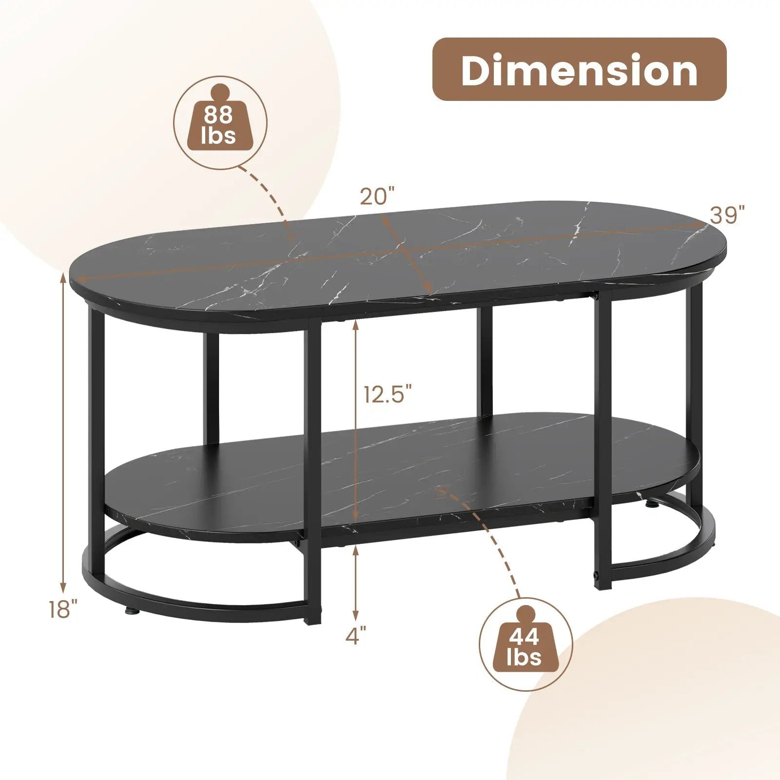 Marble Coffee Table with Open Storage Shelf by DirectDeals