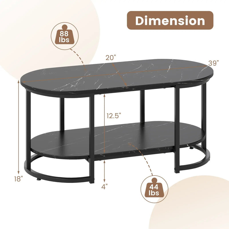 Marble Coffee Table with Open Storage Shelf by DirectDeals