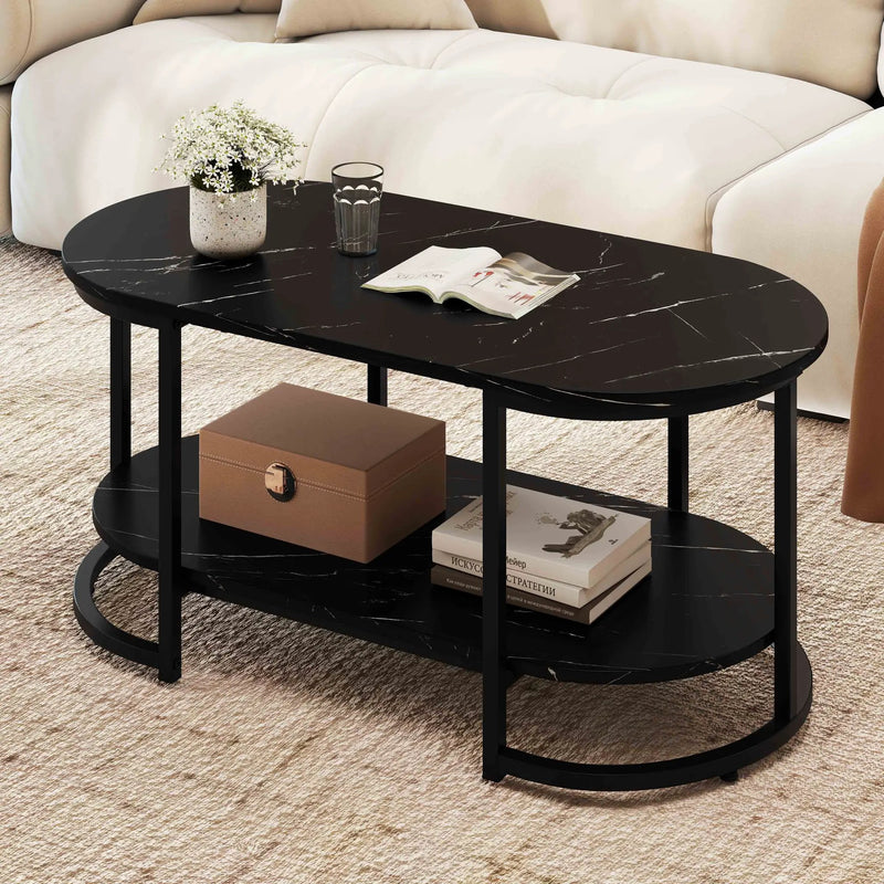 Marble Coffee Table with Open Storage Shelf by DirectDeals