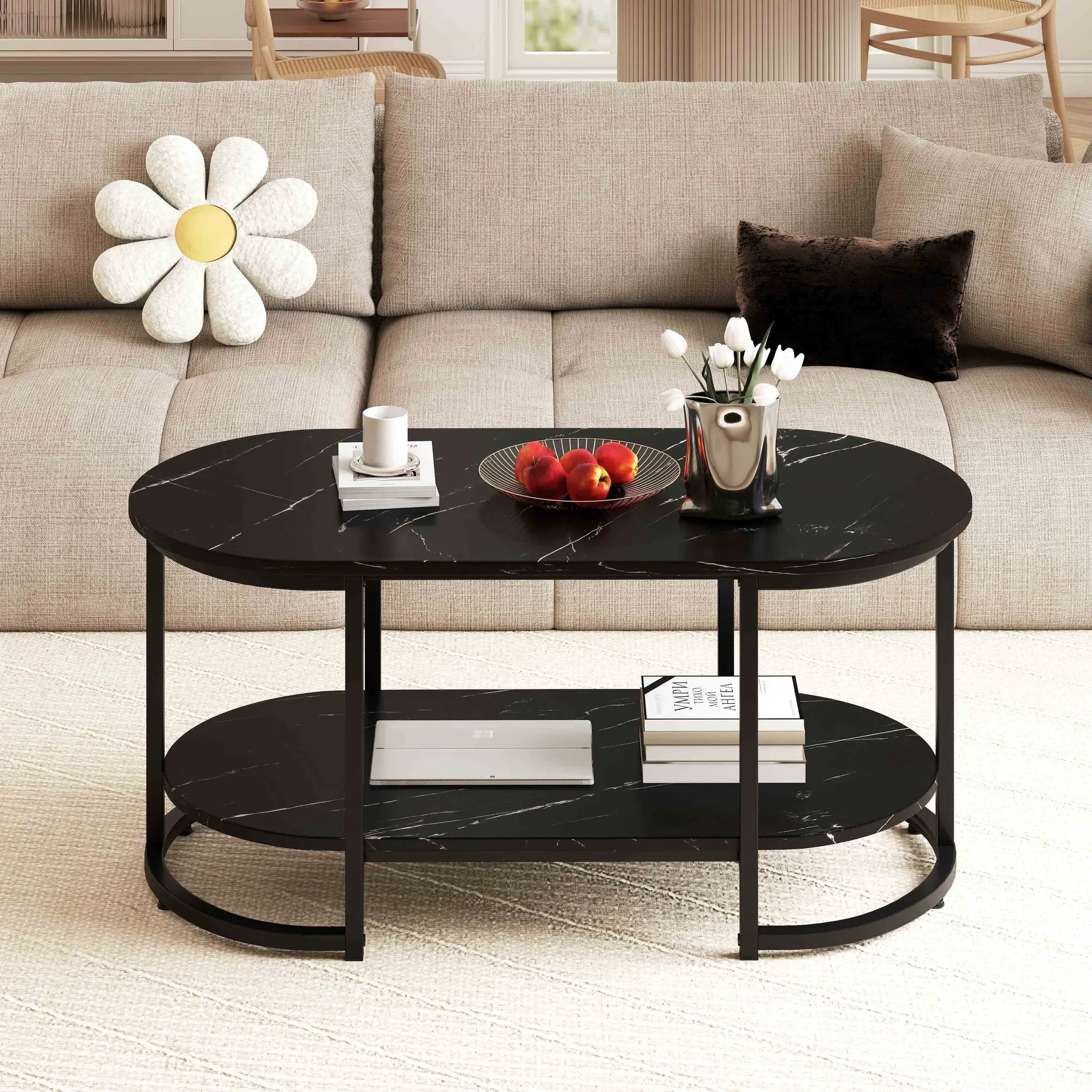 Marble Coffee Table with Open Storage Shelf by DirectDeals