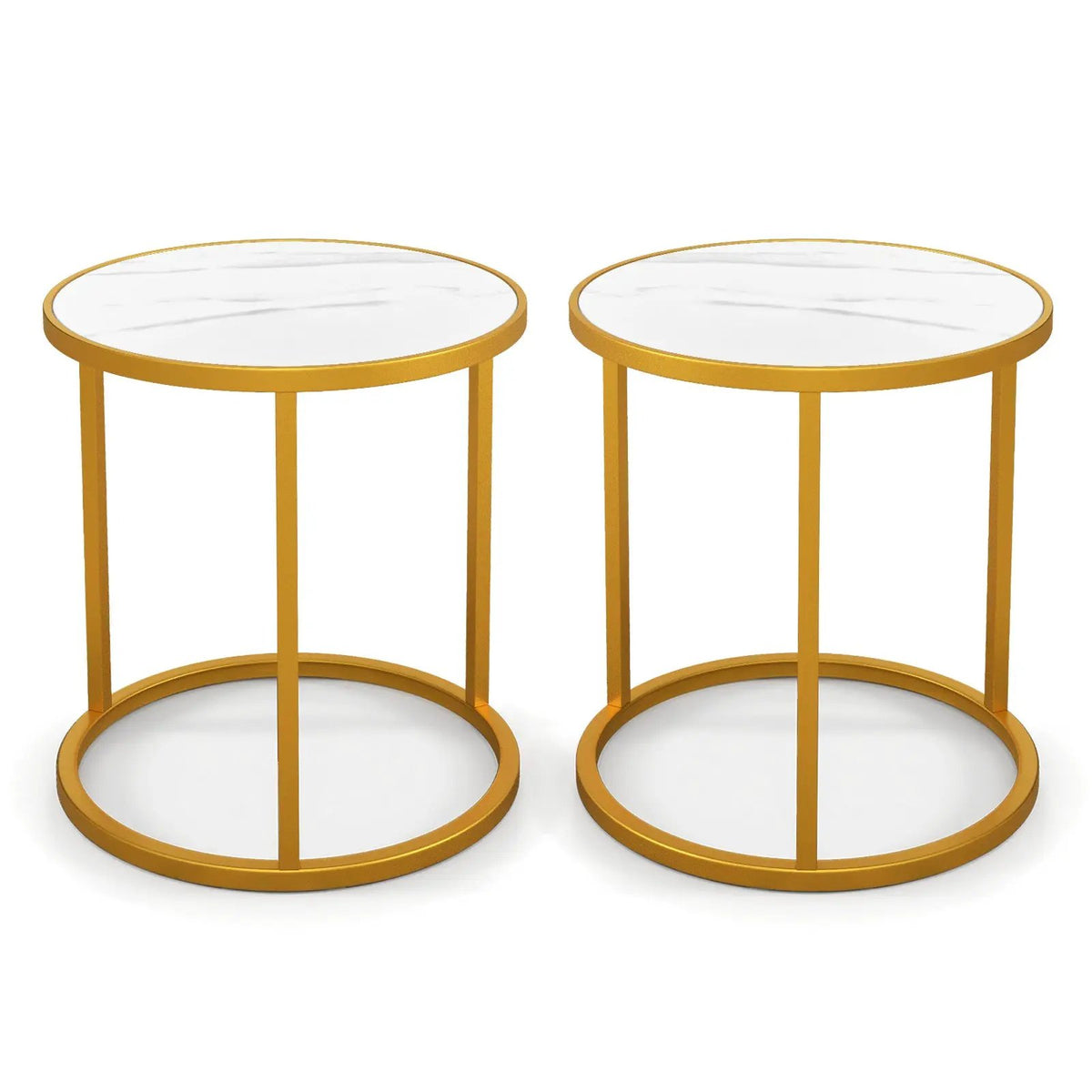 Marble Top Round Side Table 16-Inch End Table with Golden Metal Frame by DirectDeals