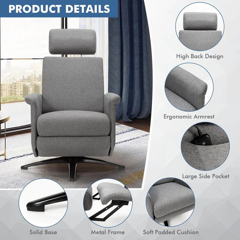Swivel Massage Recliner Single Sofa with Adjustable Headrest-Gray by DirectDeals