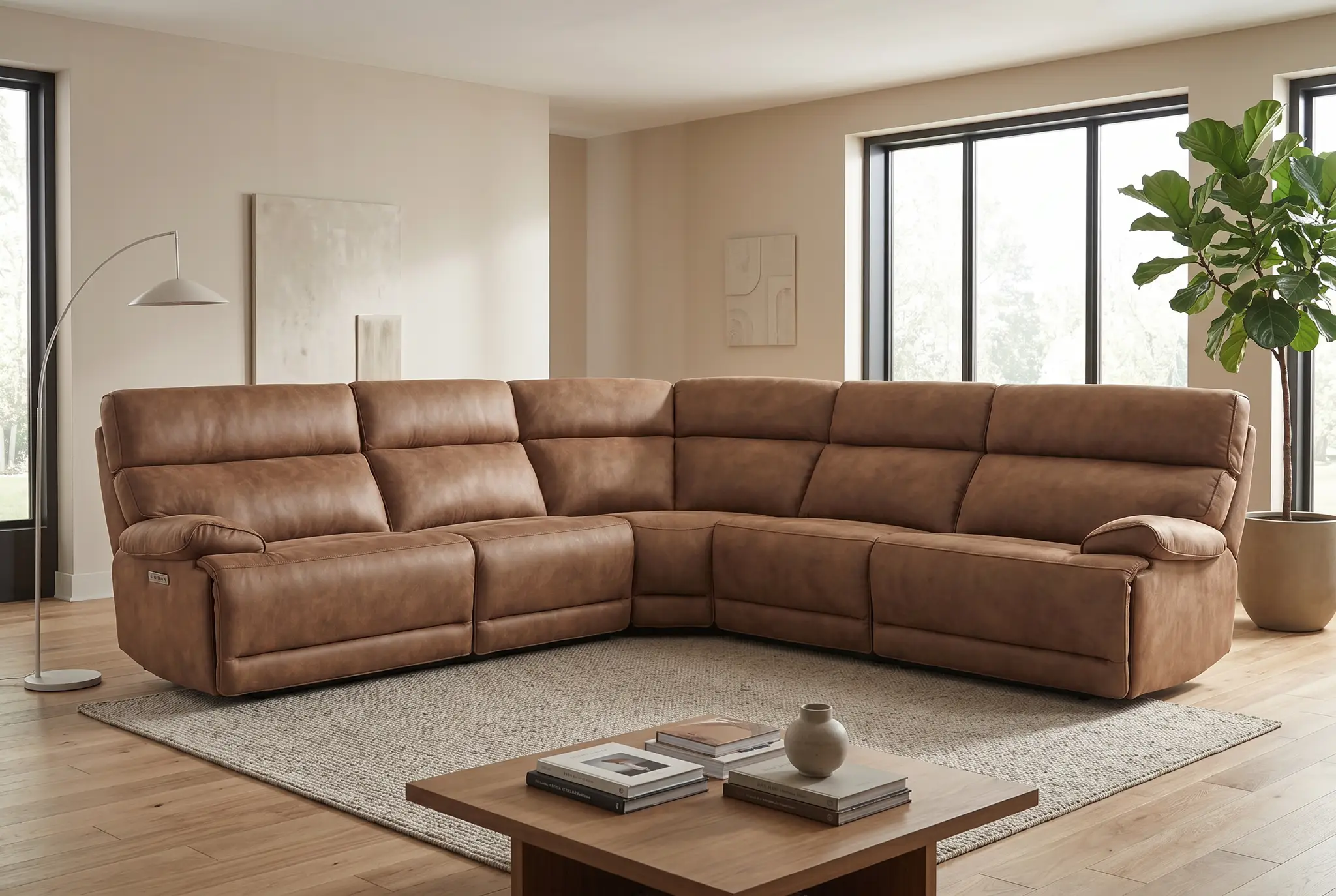 MaxView Media Mocha 6-Piece Power Reclining Sectional with Immersive Sound System by Ornate Furniture