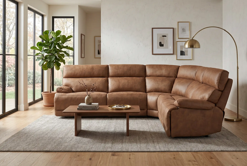 MaxView Media Mocha 6-Piece Power Reclining Sectional with Immersive Sound System by Ornate Furniture