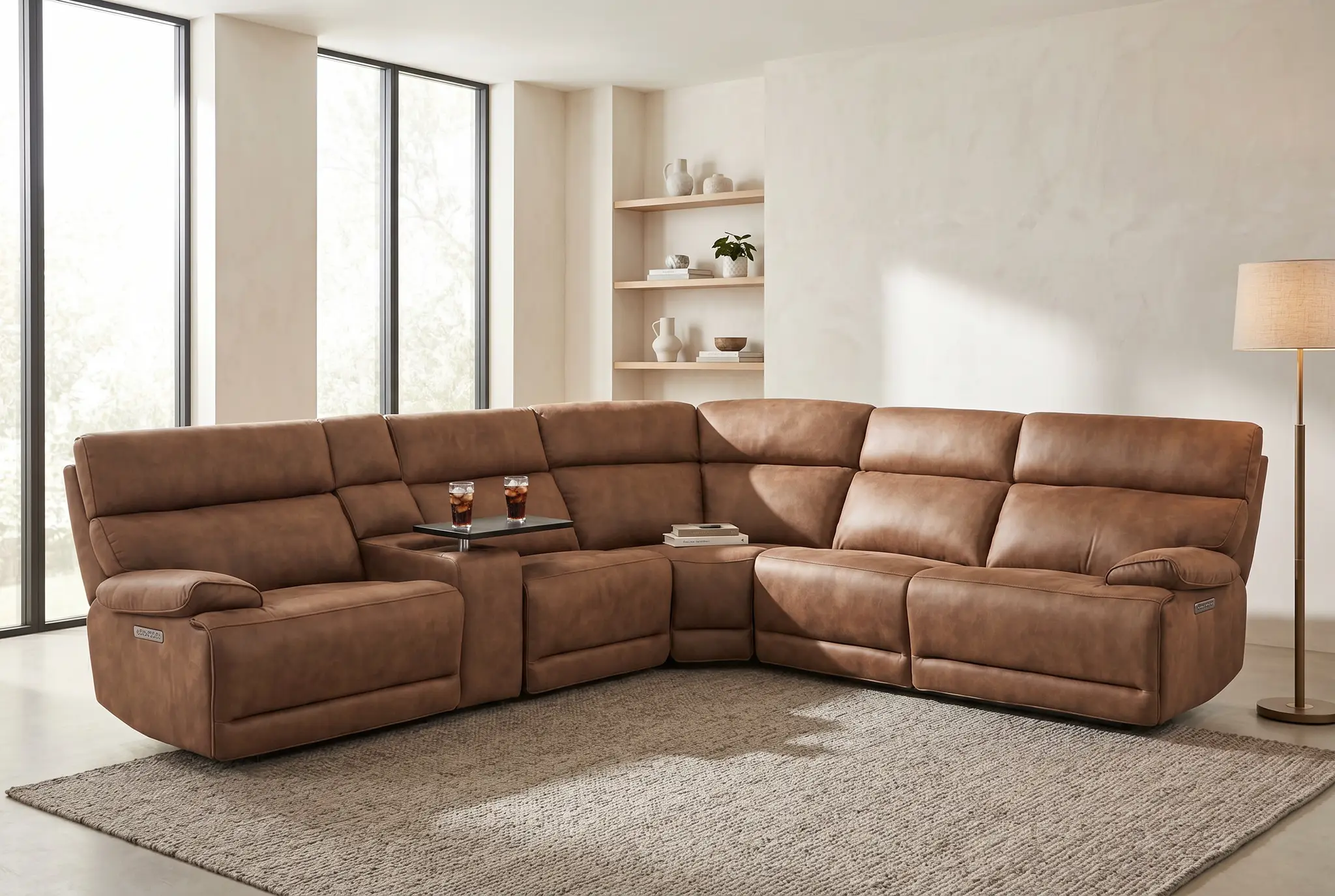 MaxView Media Mocha 6-Piece Power Reclining Sectional with Immersive Sound System by Ornate Furniture