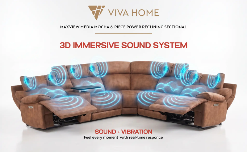 MaxView Media Mocha 6-Piece Power Reclining Sectional with Immersive Sound System by Ornate Furniture