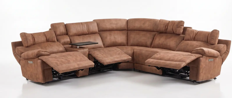 MaxView Media Mocha 6-Piece Power Reclining Sectional with Immersive Sound System by Ornate Furniture