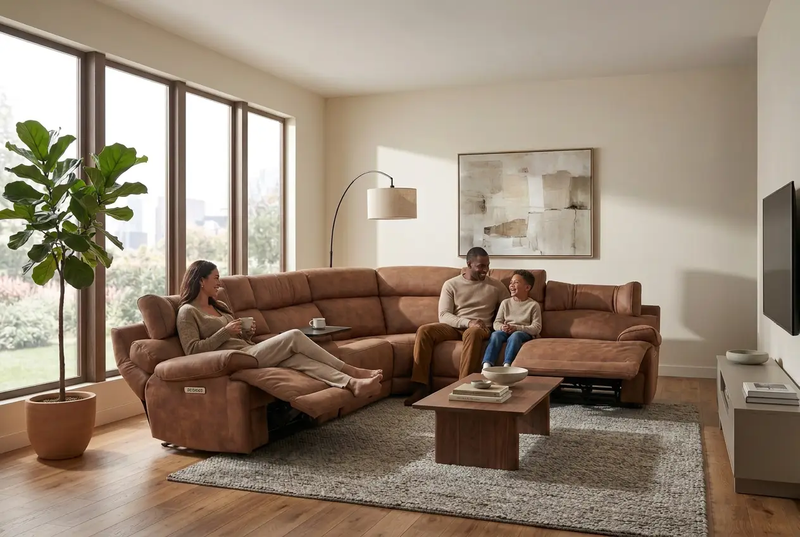 MaxView Media Mocha 6-Piece Power Reclining Sectional with Immersive Sound System by Ornate Furniture