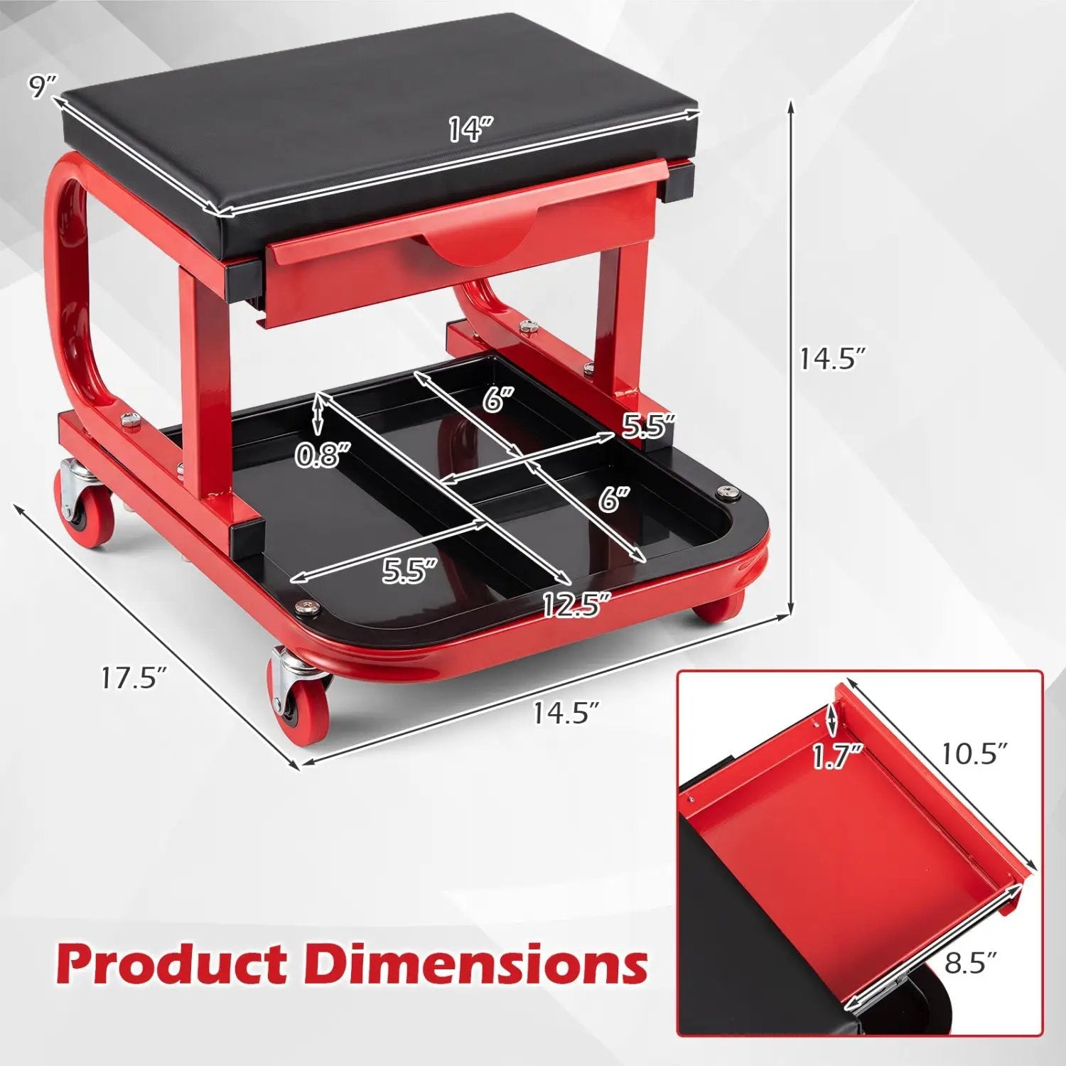 Mechanic Rolling Stool with Tool Trays and Magnetic Drawer by DirectDeals