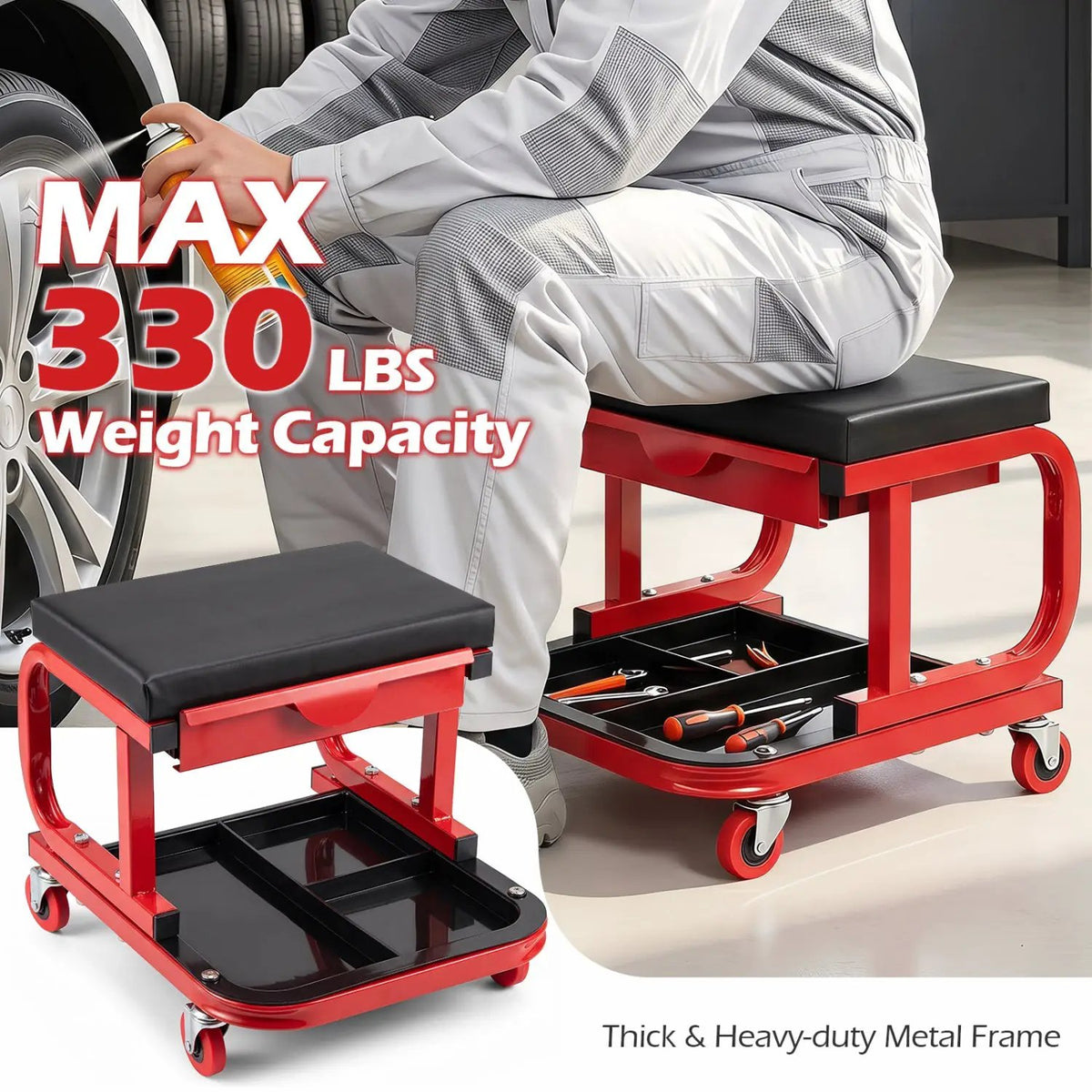 Mechanic Rolling Stool with Tool Trays and Magnetic Drawer by DirectDeals