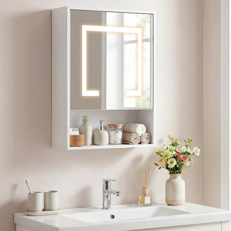 Medicine Cabinet with Mirror and 3 Color LED Lights Recessed or Wall Mounted by DirectDeals