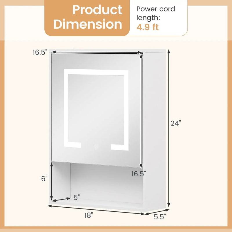 Medicine Cabinet with Mirror and 3 Color LED Lights Recessed or Wall Mounted by DirectDeals