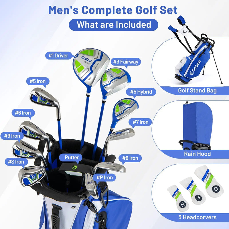 Men's Complete Golf Clubs and Bag Set with Headcovers and Putter-Blue by DirectDeals