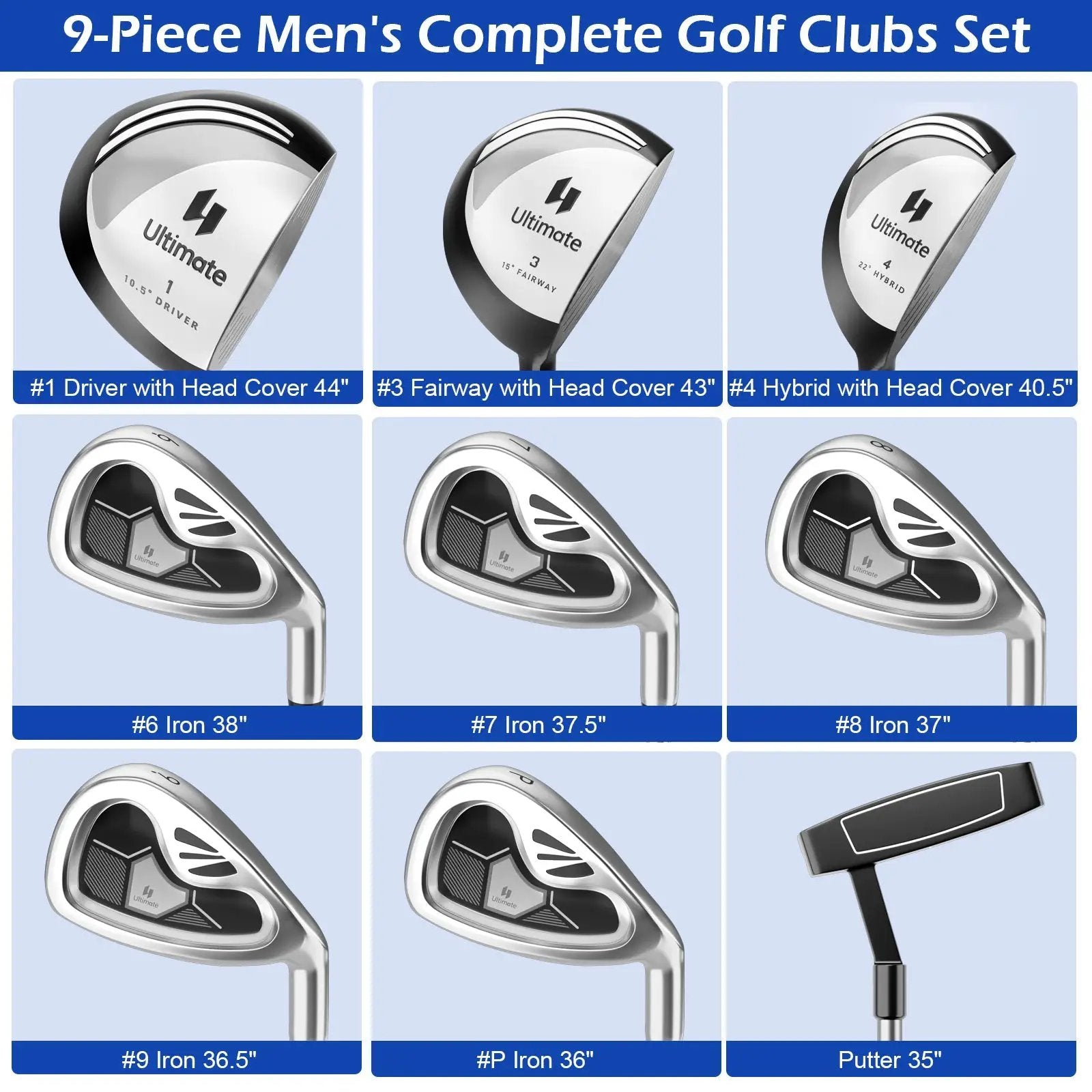 Men's 9 Pieces Complete Golf Club Set by DirectDeals
