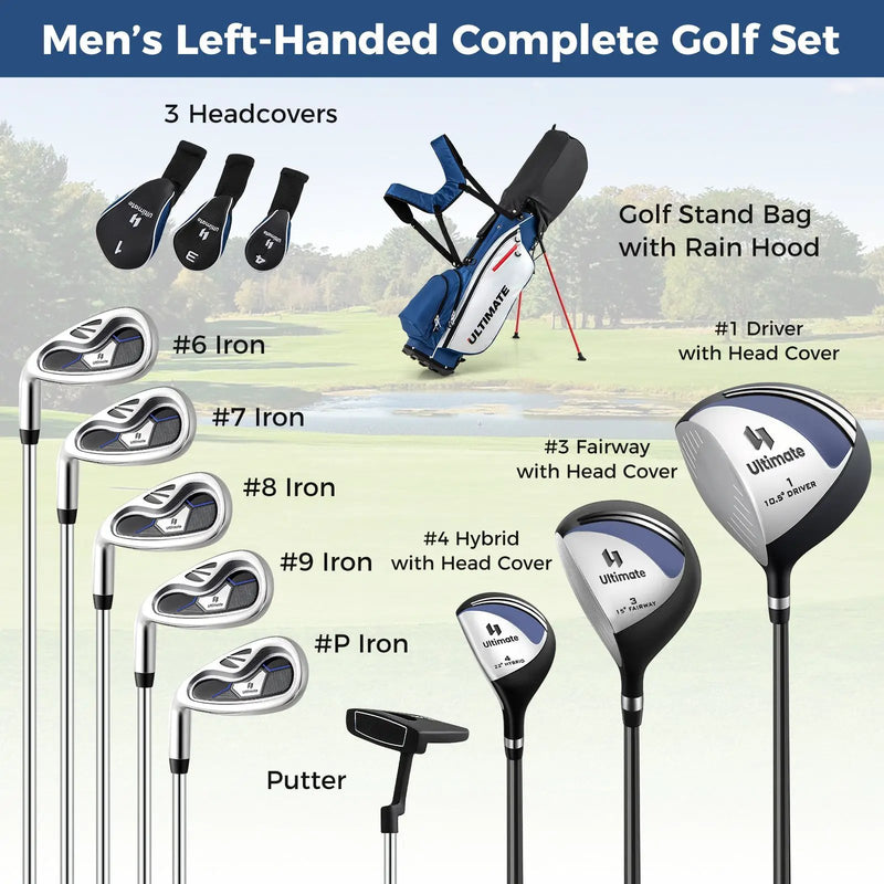 Mens LeftHanded Complete Golf Clubs and Bag Set Portable Lightweight Golf Stand Bag by DirectDeals