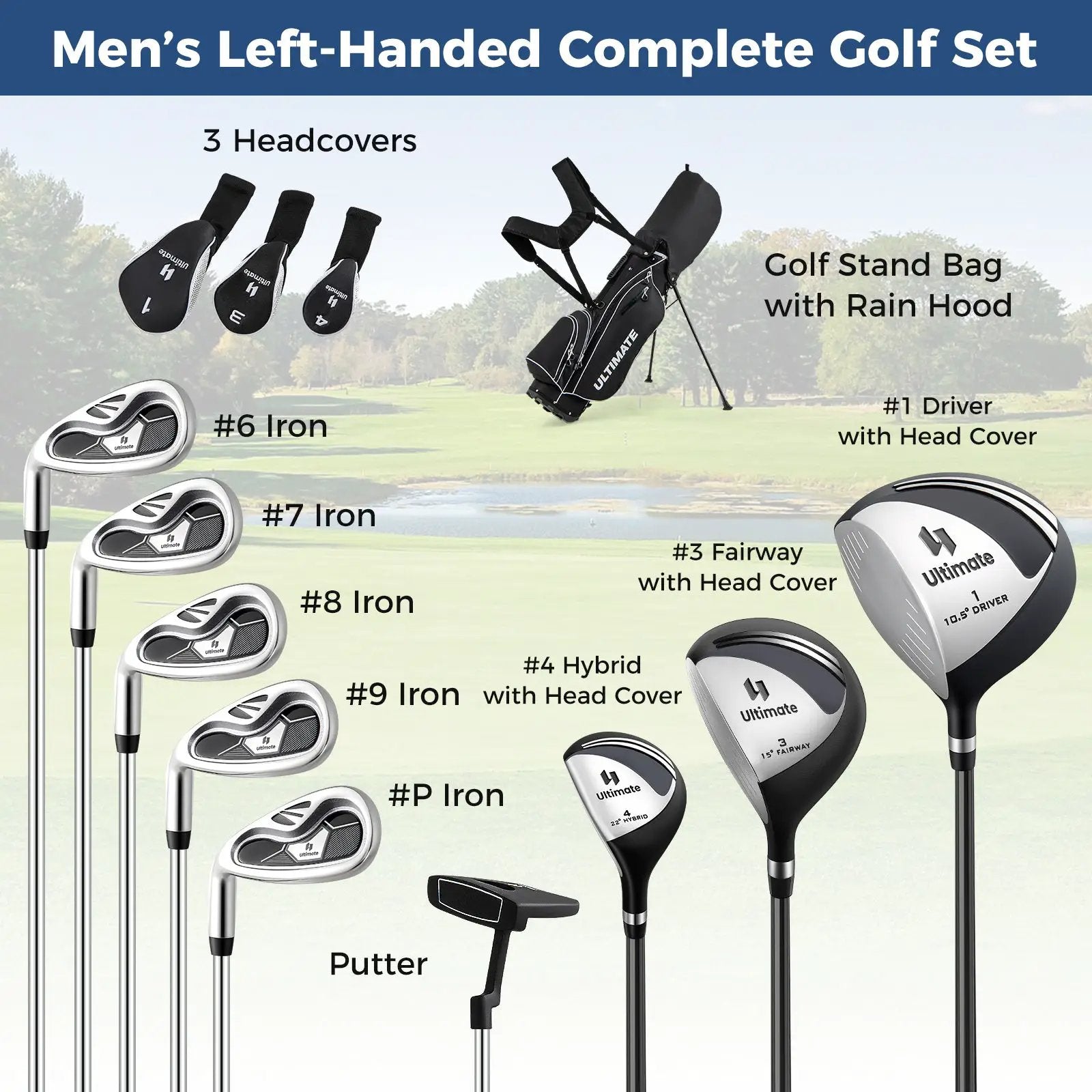 Mens LeftHanded Complete Golf Clubs and Bag Set Portable Lightweight Golf Stand Bag by DirectDeals