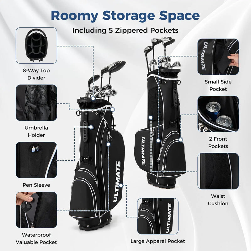 Mens LeftHanded Complete Golf Clubs and Bag Set Portable Lightweight Golf Stand Bag by DirectDeals