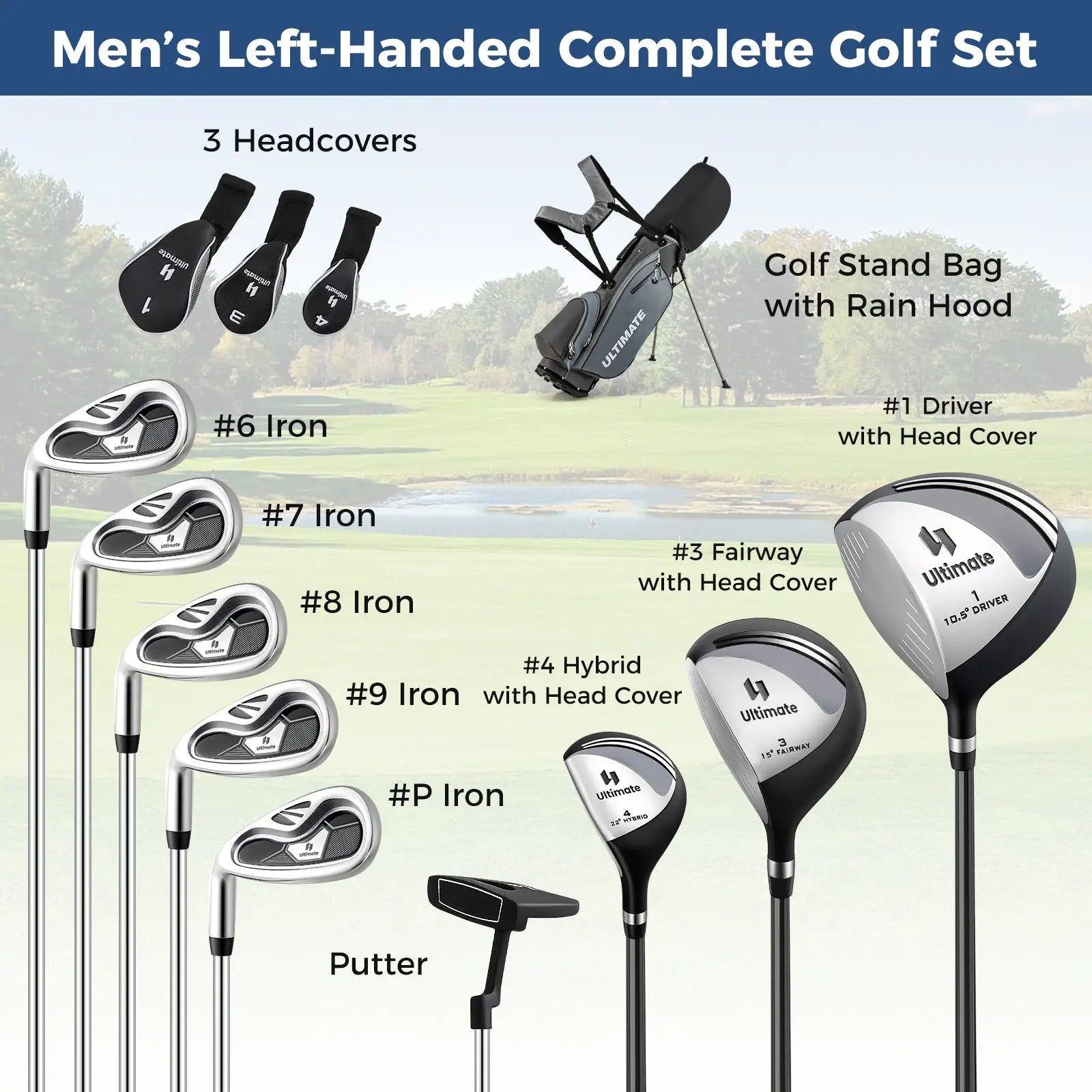 Mens LeftHanded Complete Golf Clubs and Bag Set Portable Lightweight Golf Stand Bag by DirectDeals