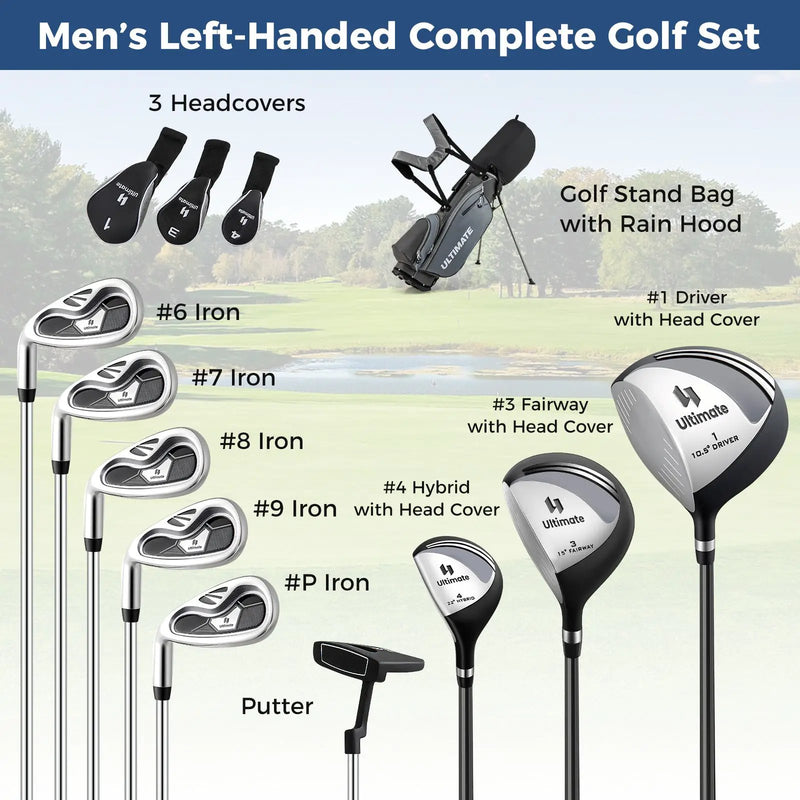 Mens LeftHanded Complete Golf Clubs and Bag Set Portable Lightweight Golf Stand Bag by DirectDeals