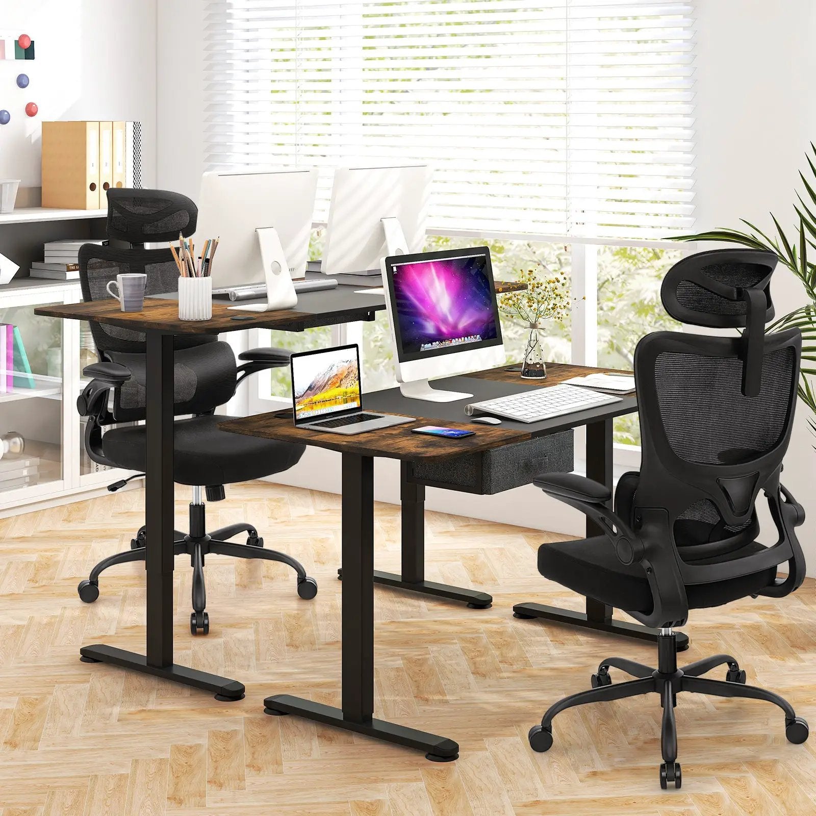 Mesh Office Chair with Adaptive Lumbar Support Flip-up Armrests Reclining Backrest-Black by DirectDeals