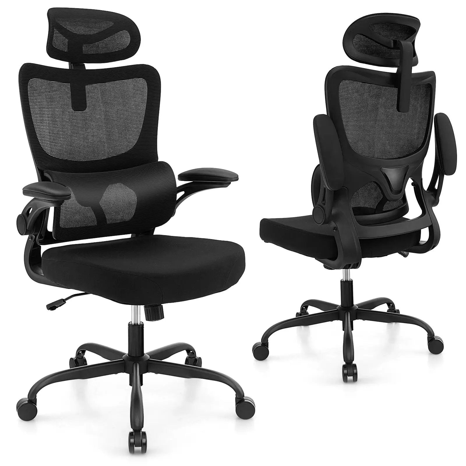 Mesh Office Chair with Adaptive Lumbar Support Flip-up Armrests Reclining Backrest-Black by DirectDeals