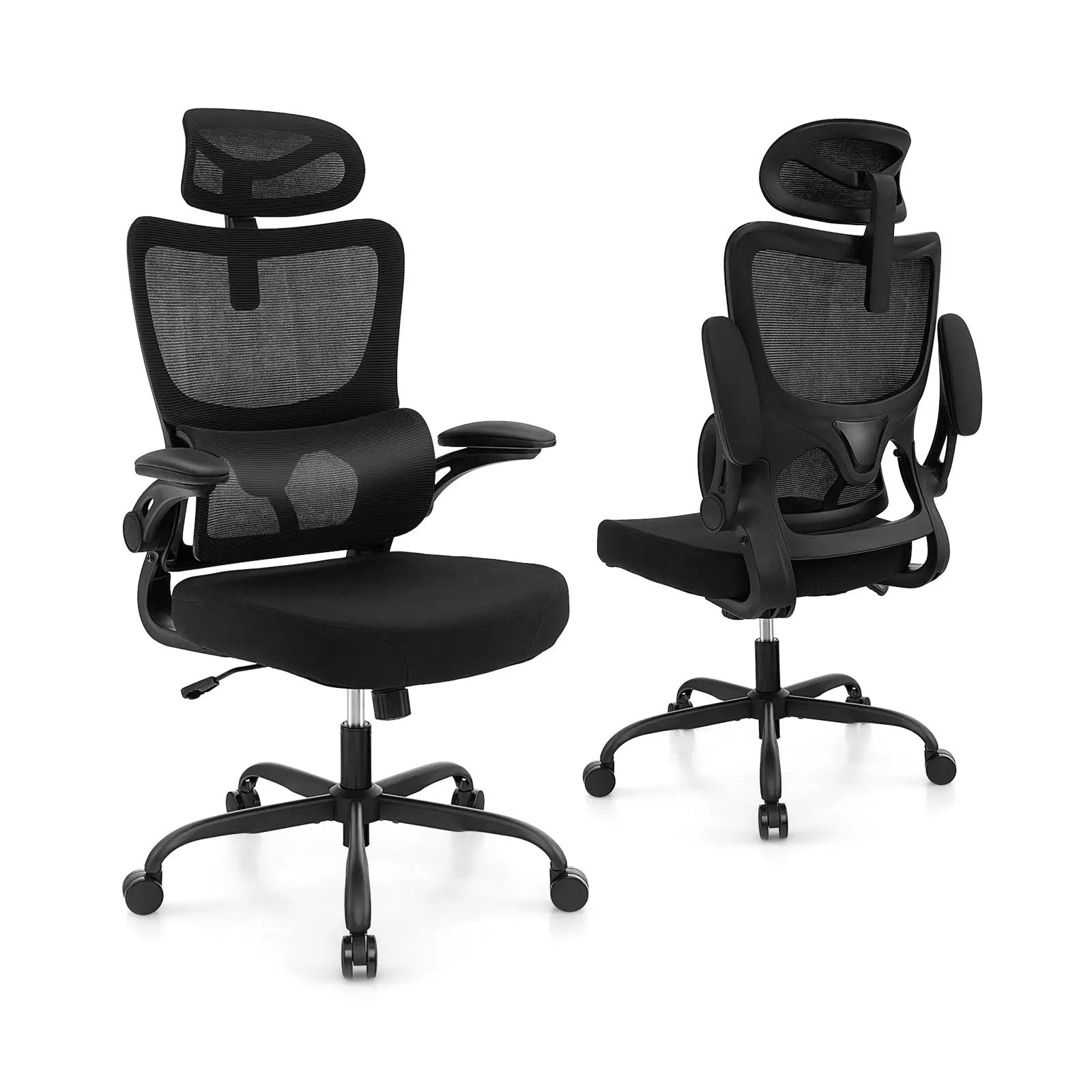 Mesh Office Chair with Adaptive Lumbar Support Flip-up Armrests Reclining Backrest-Black by DirectDeals