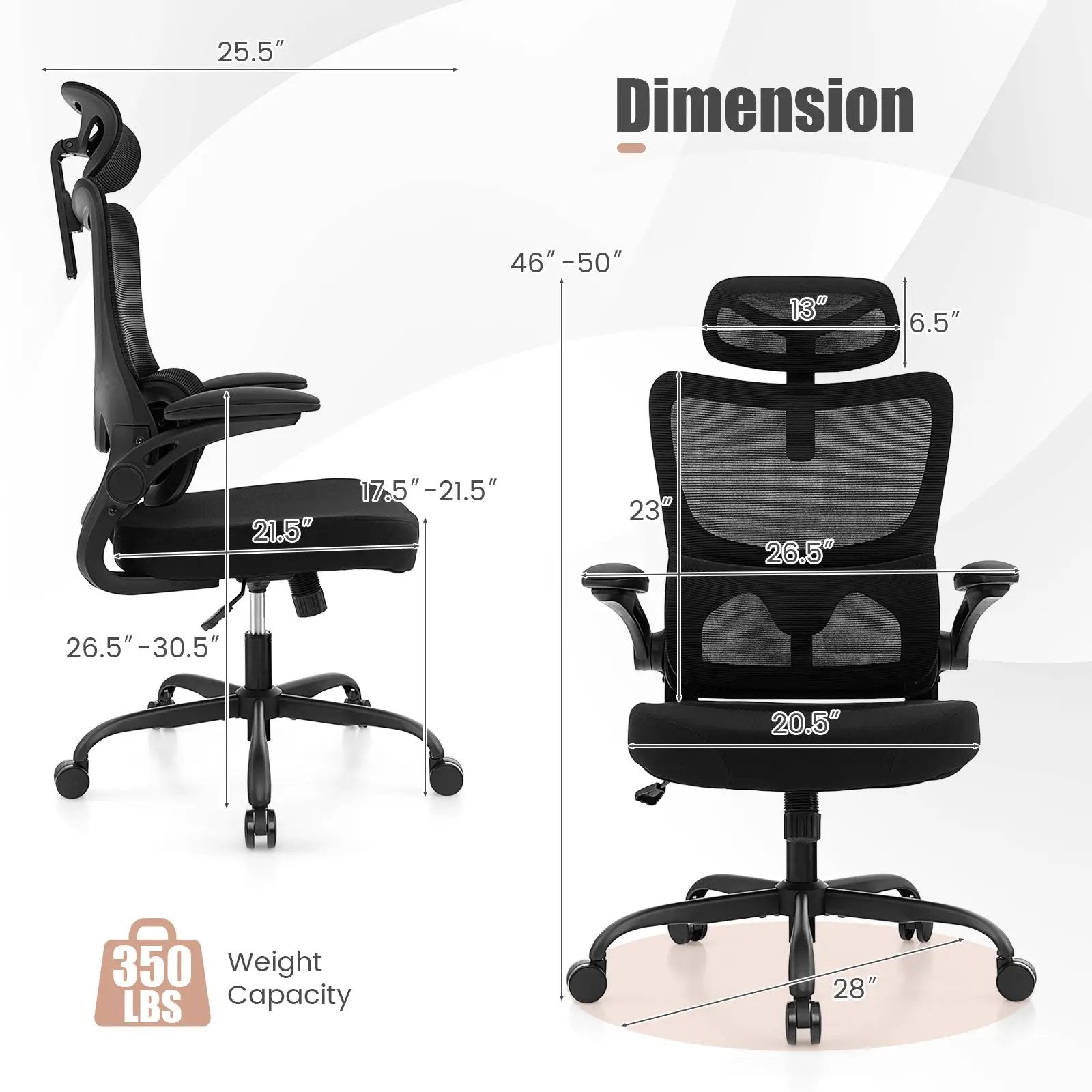 Mesh Office Chair with Adaptive Lumbar Support Flip-up Armrests Reclining Backrest-Black by DirectDeals