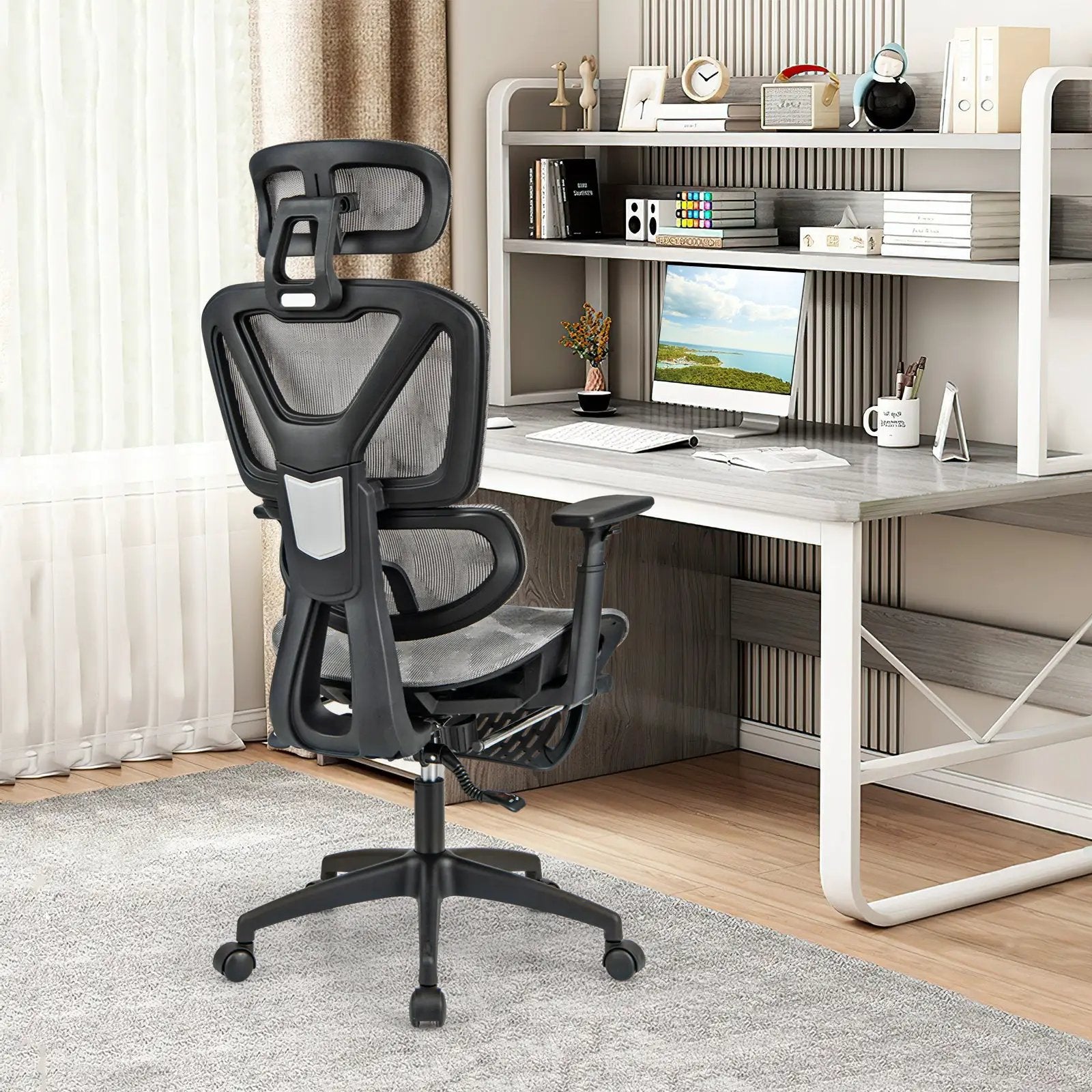 Mesh Office Chair with Tilting Backrest and Retractable Footrest-Gray by DirectDeals