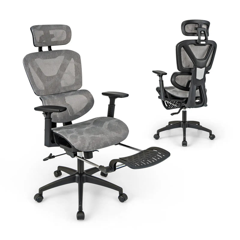 Mesh Office Chair with Tilting Backrest and Retractable Footrest-Gray by DirectDeals
