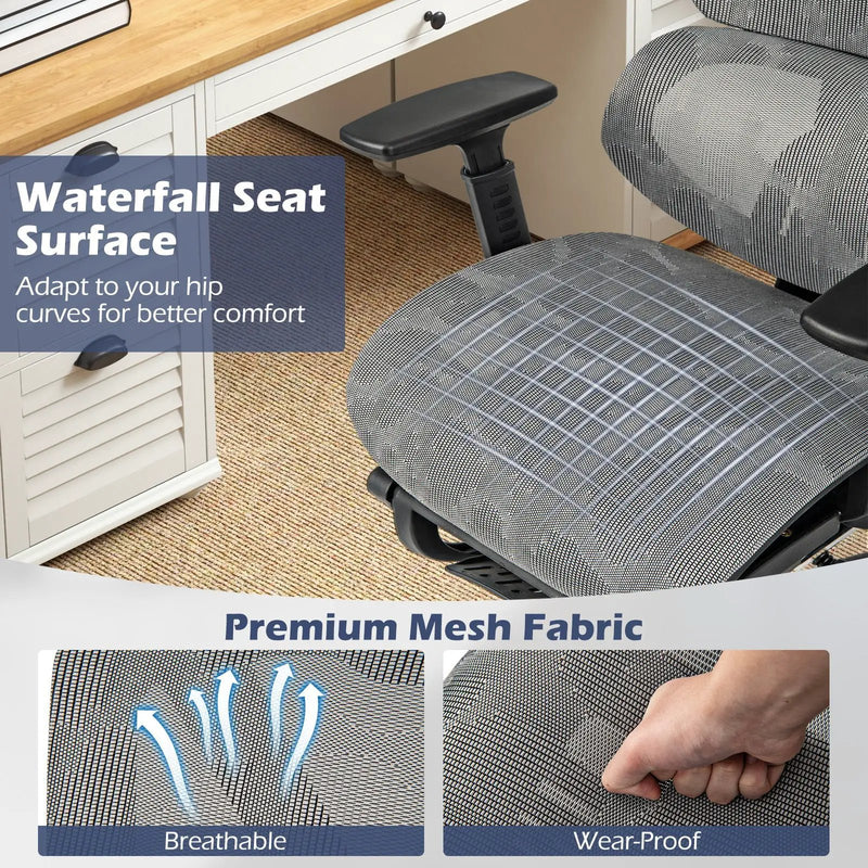 Mesh Office Chair with Tilting Backrest and Retractable Footrest-Gray by DirectDeals