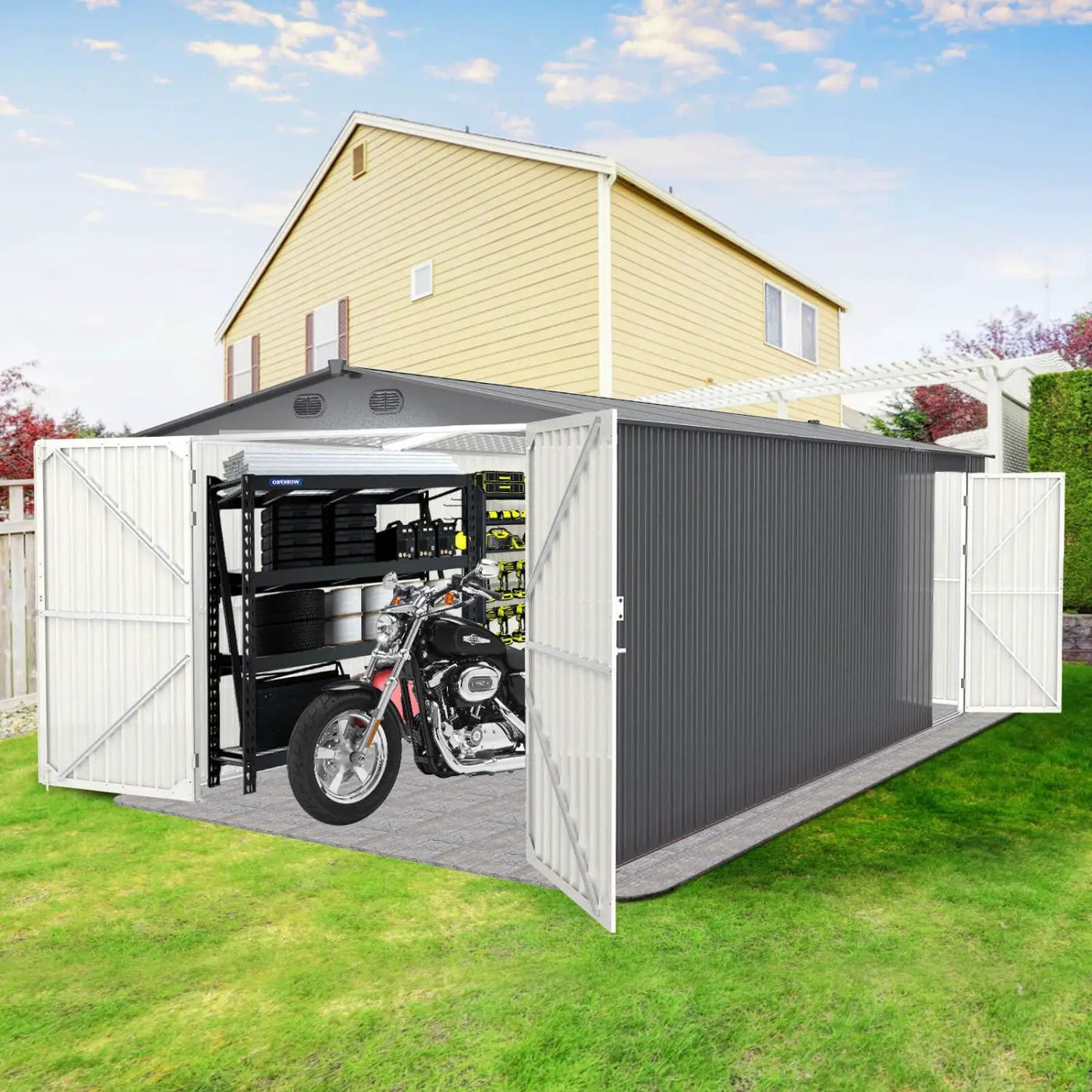 10'x20' Metal Shed with Double Front Doors & Side Entry Door by Chery Industrial