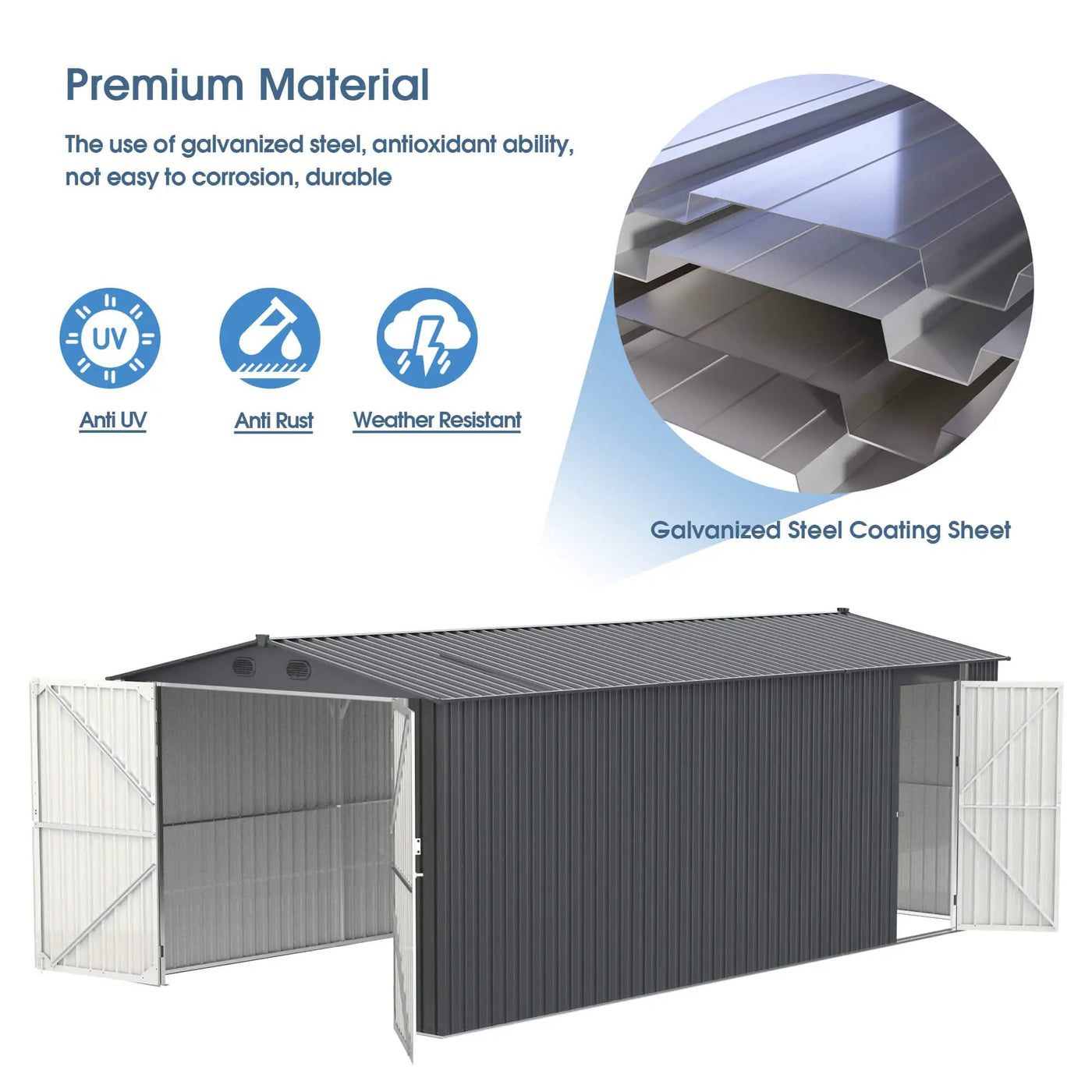 13'x20' Metal Shed with Double Front Doors & Side Entry Door by Chery Industrial