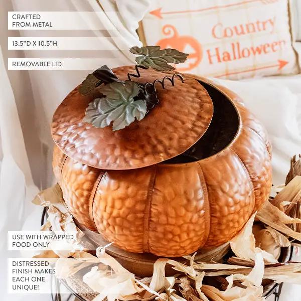 Indoor/Outdoor Metal Pumpkin with Lid by Decor Steals