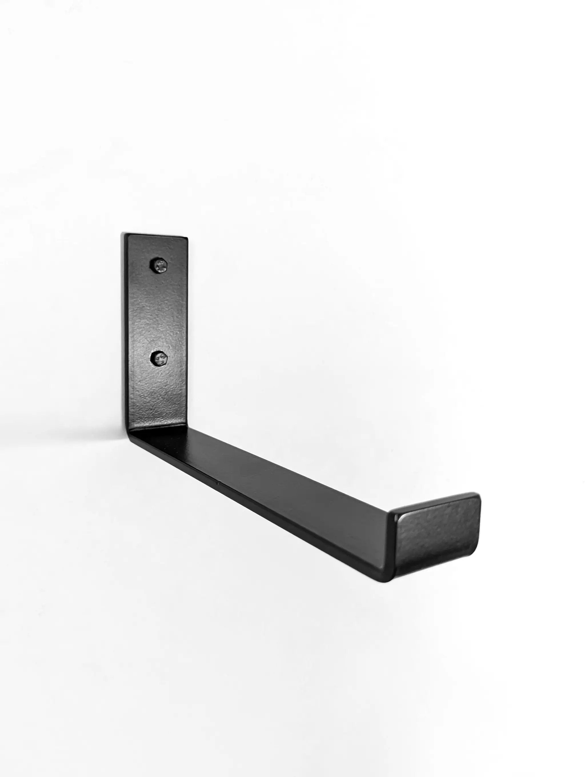 Thick Mahogany Shelf with Black Steel J Brackets by NookWoodworking