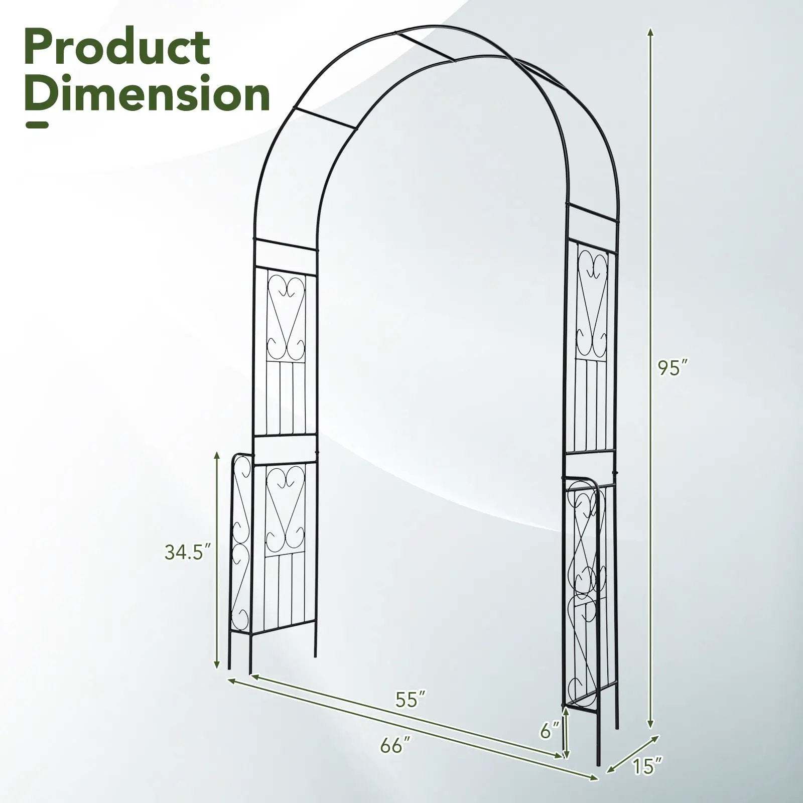 7.9 Feet Metal Garden Arch Backdrop Stand with Fence for Climbing Plants-Black by DirectDeals