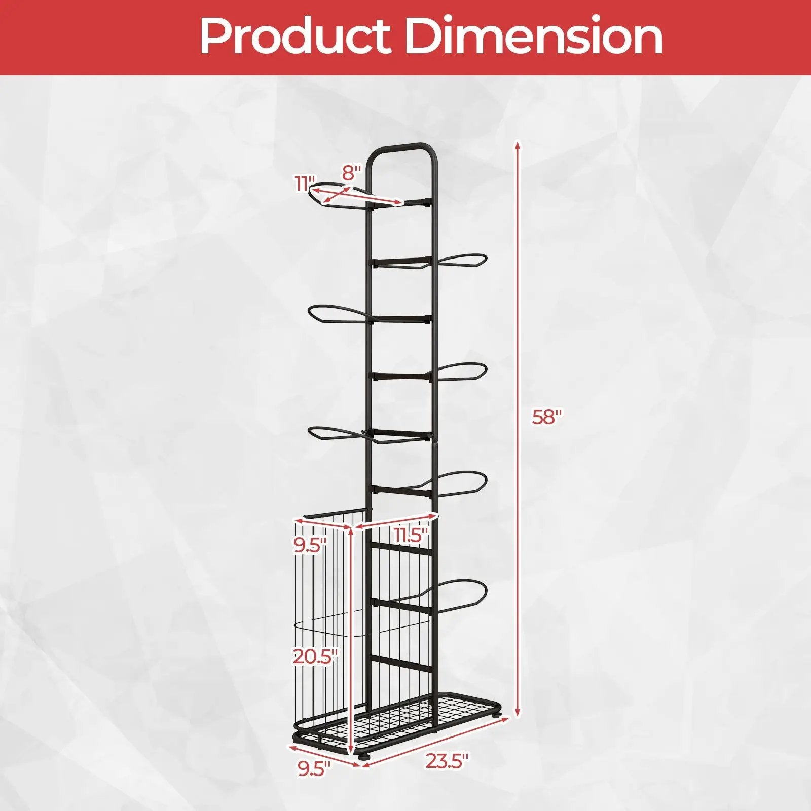 Metal Basketball Holder with 7 Removable Hanging Rods and Side Ball Basket by DirectDeals