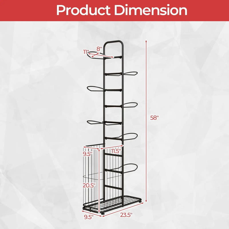 Metal Basketball Holder with 7 Removable Hanging Rods and Side Ball Basket by DirectDeals