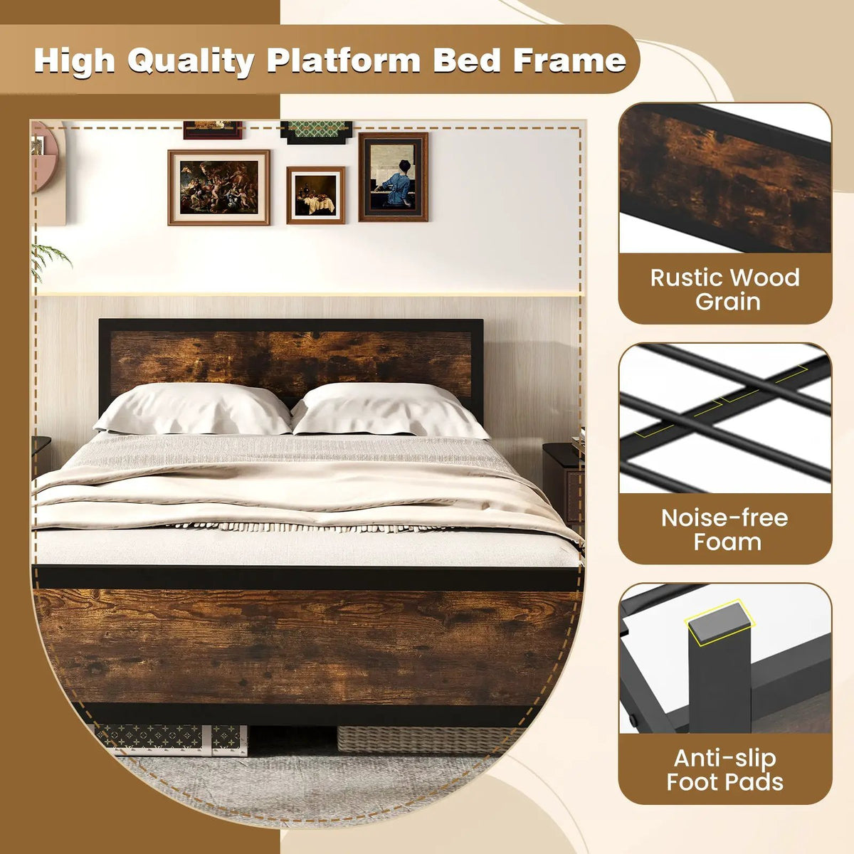 Metal Bed Frame with Headboard and Footboard by DirectDeals