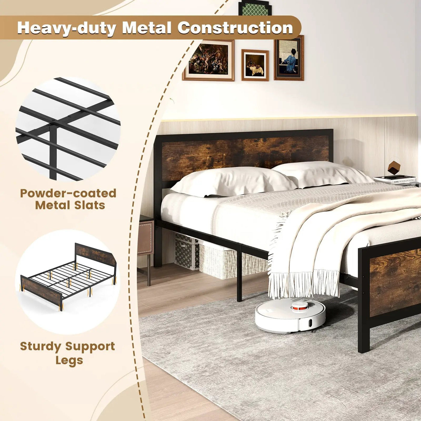 Metal Bed Frame with Headboard and Footboard by DirectDeals
