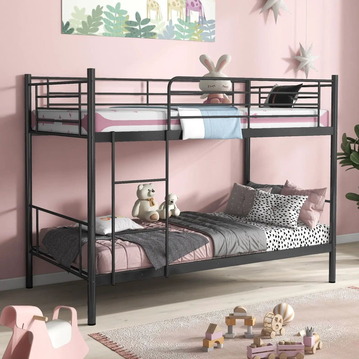 Metal Bunk Bed with Ladder and Full-length Guardrails by DirectDeals